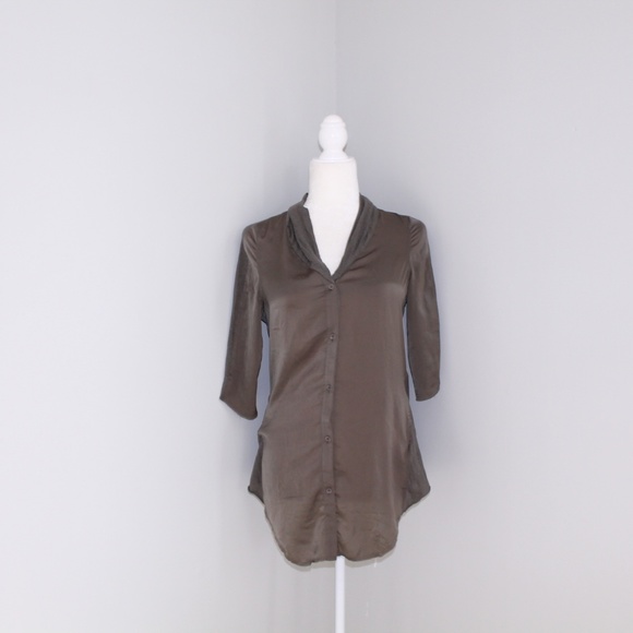 Helmut Lang Tops - Helmut Lang Olive Green Silk Top Sz S